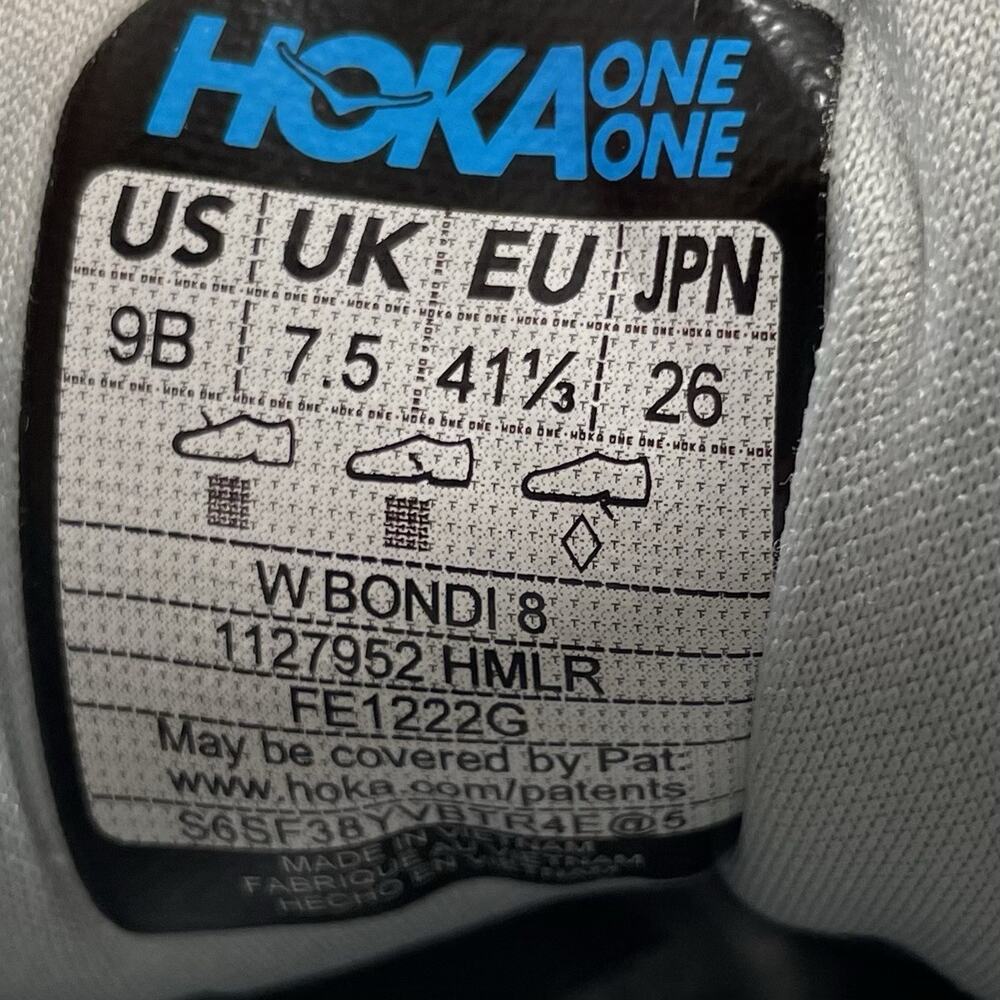 Hoka One One Bondi 8 Womens Size 9 B Harbor Mist Lunar Rock HMLR Running Shoes - Picture 7 of 11